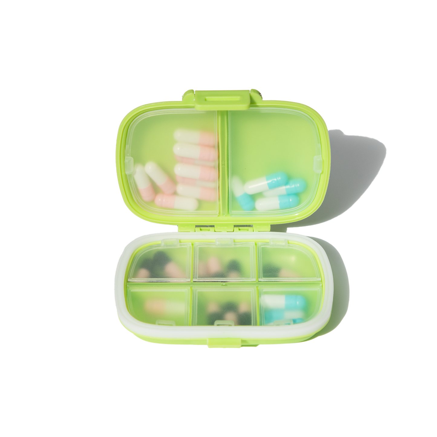 Travel Pill Organizer - Small Pill Box for Pocket Purse - 4 Pack 8 Compartments Pill Case Multi-Colored