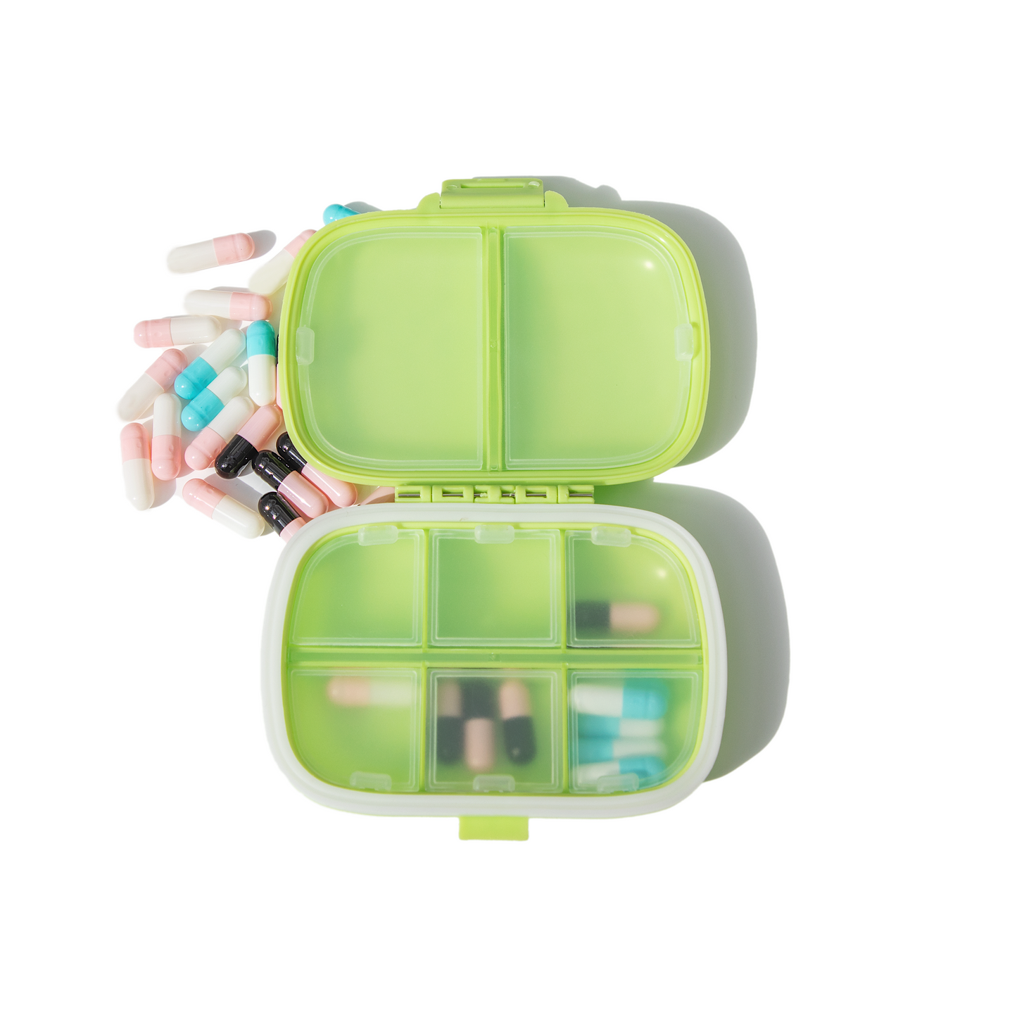 Travel Pill Organizer - Small Pill Box for Pocket Purse - 4 Pack 8 Compartments Pill Case Multi-Colored